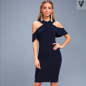 Lulus Cityscape Navy Off-the-Shoulder Dress